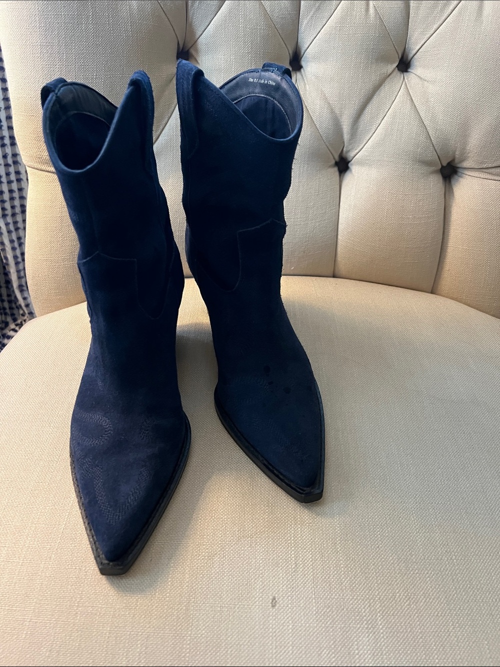Dolce Vita Navy Suede Pointed-Toe Western Ankle Boots